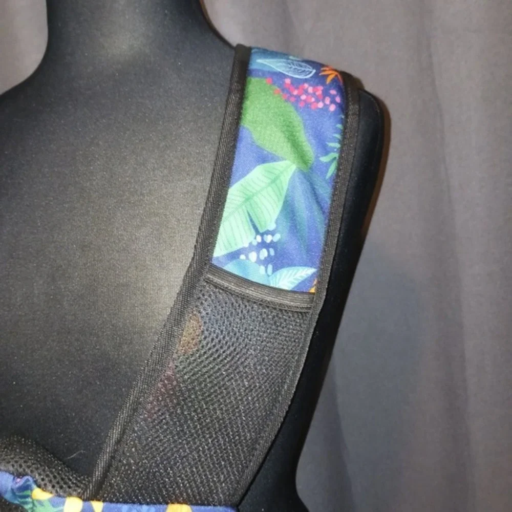 Fanfaree Pet Sling Dog‎ Carrier Bag Tropical Floral Blue Mesh Pocket
